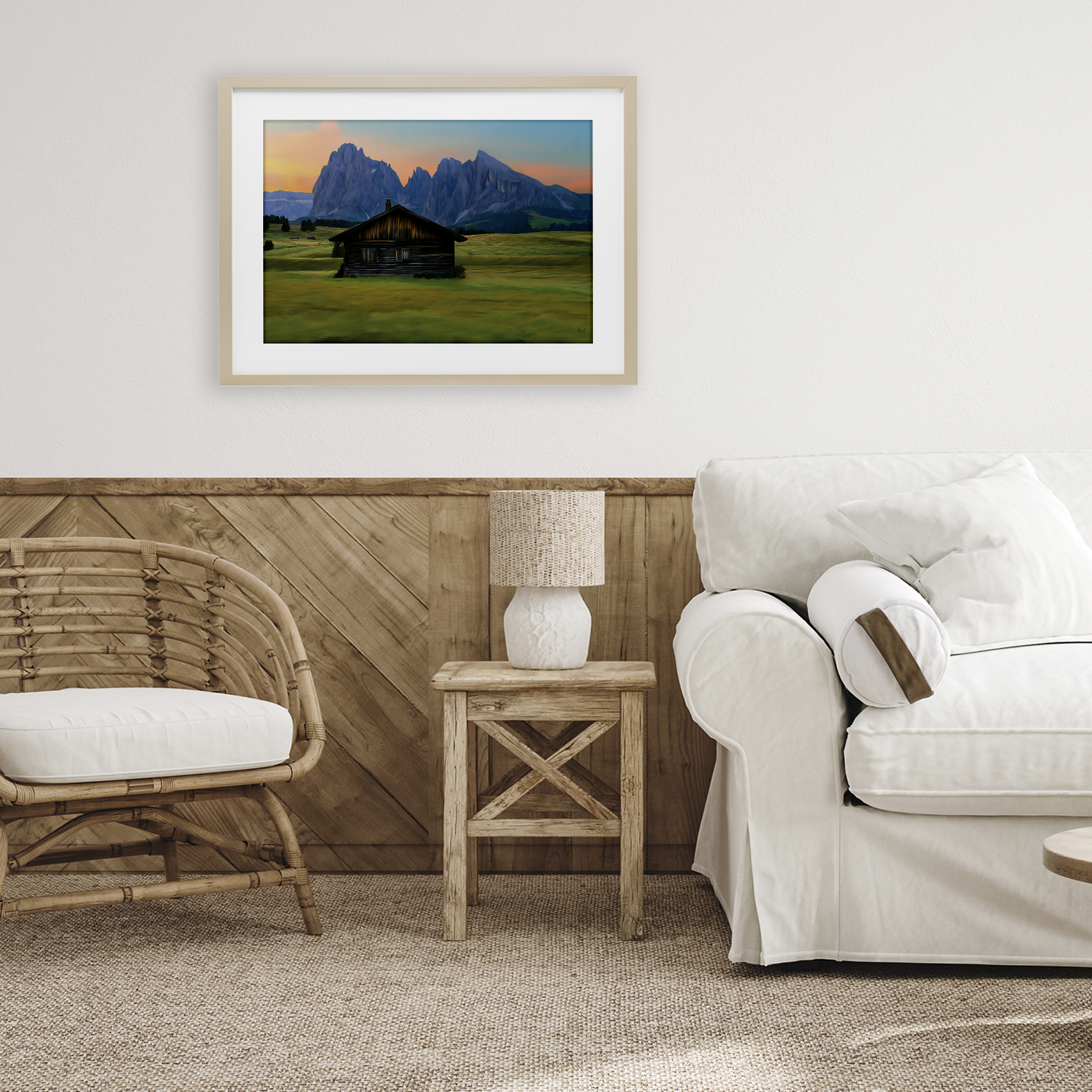 Stupell Industries Solitary Cabin with Looming Cliffs Birch Framed Print Under Glass, design by Renel Peters