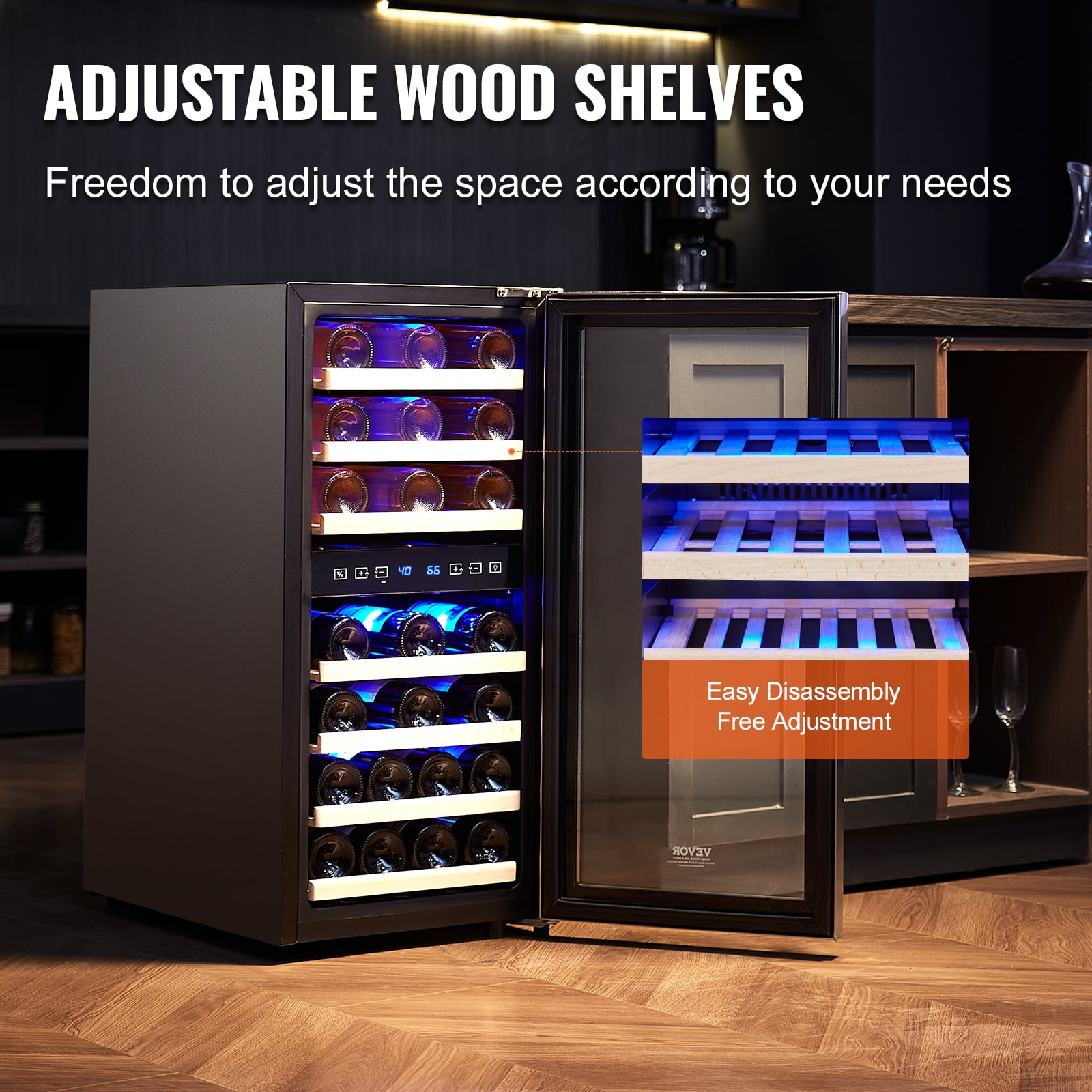 VEVOR 33-Bottle Wine Cooler,Dual Zone & Dual Temperature Wine Fridge, Freestanding Refrigerator with Circulating Air-cooling and Digital Control,Tempered Glass Door with UV Protection,for Home Bar