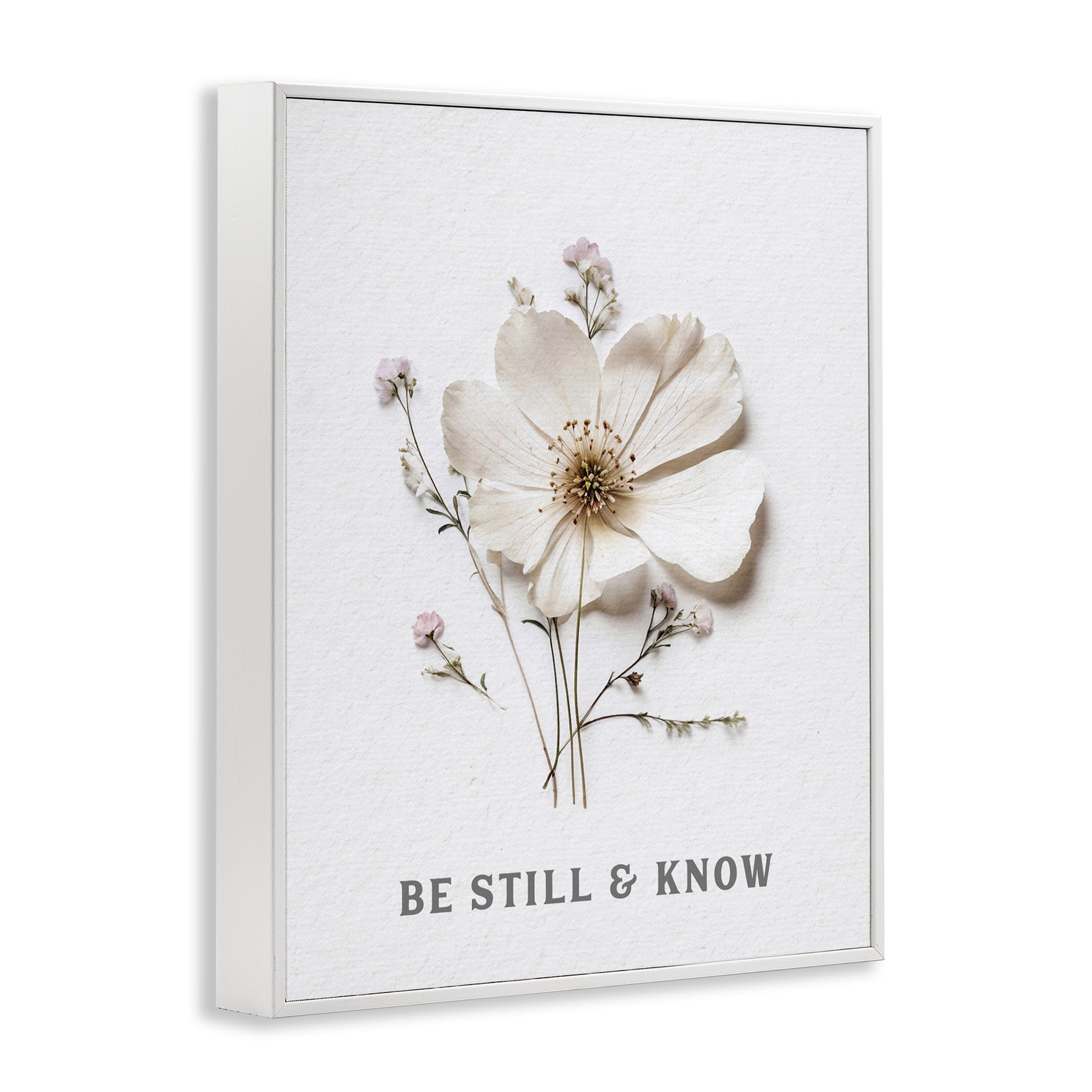 Be Still & Know Pressed Flowers White Framed Giclee Art, design by Lettered and Lined