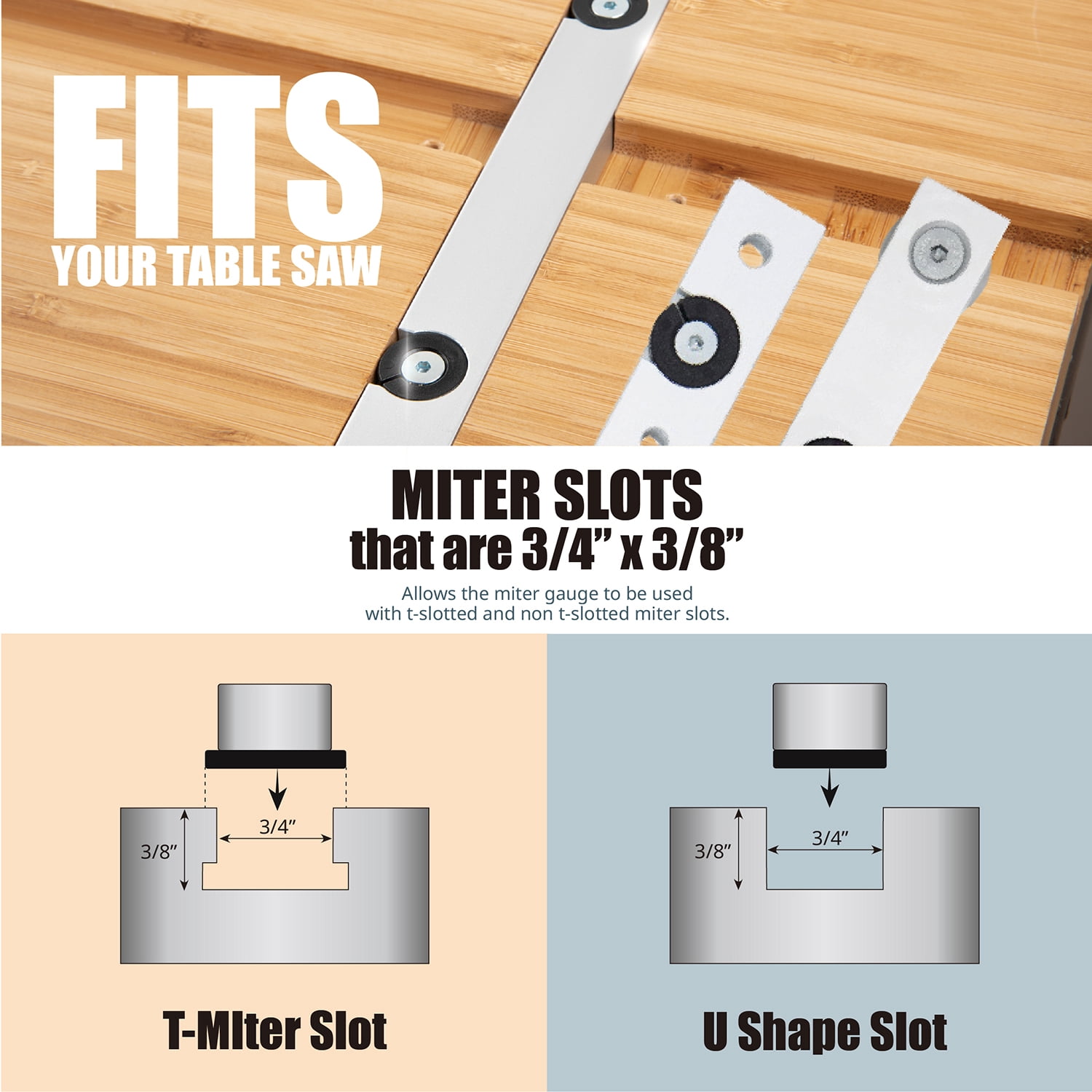 POWERTEC Table Saw Precision Miter Gauge System w/ 27 Angle Stops and 3/4”x 3/8”T-Slotted Miter Bar w/Removable T-Slot Plate; Includes 24”x 3” Multi T–Track Fence w/Scale, T-track Flip Stop, 71391