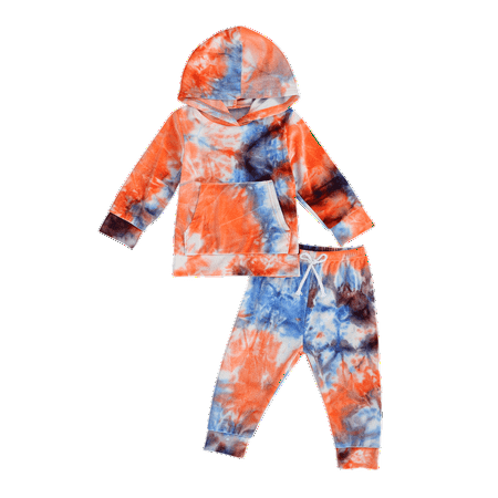 

Gueuusu Two Pieces Baby Girls/Boys Tie Dye Hoodie Top+Long Pants Sport Suit