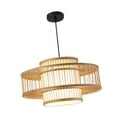 thumbnail image 1 of Runquan Bamboo Woven Pendant Lamp with Adjustable Cord Handmade Traditional Rustic Weave Ceiling Light for Kitchen Restaurant Hallway B, 1 of 8