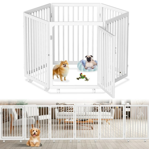 NAIZEA Heavy Duty Metal Dog Playpen with Door, 6-Panel Portable Exercise Fence, 30" High, 2 Wooden Bottom Boards, Indoor/Outdoor Use, Dog Pen for Large/Medium/Small Dogs