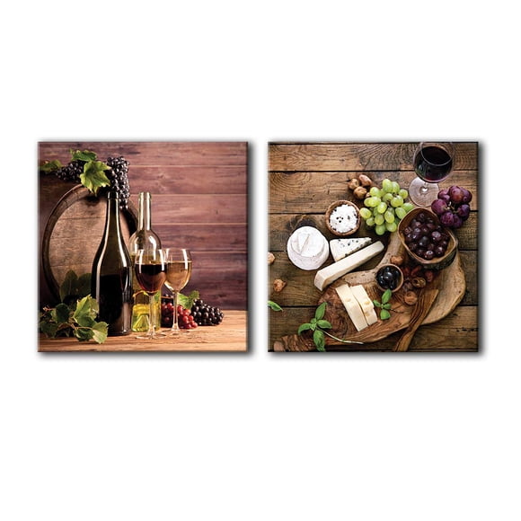 NWT Canvas Wall Art Wine & Fruits Painting Artwork for Home Prints Framed - 12"x12" x 2 Panels