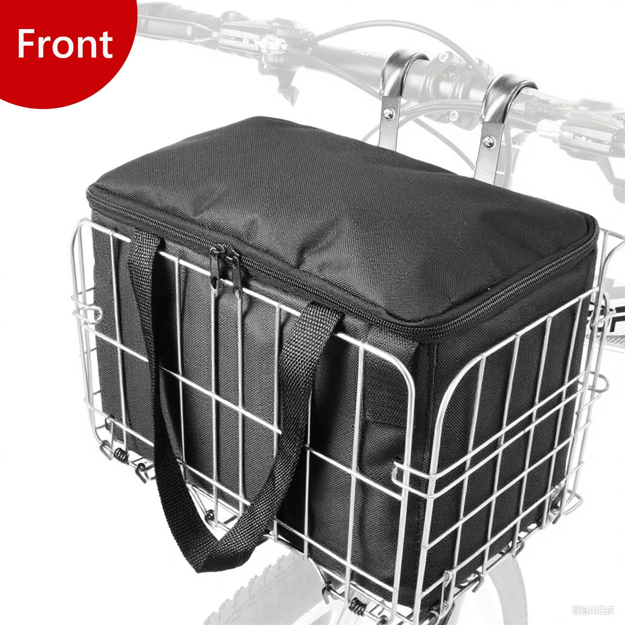 Semfri Collapsible Bicycle Front Basket,Metal with Removable Liner, Quick Release (Silver)
