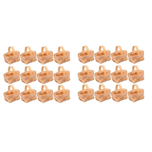 Mini Cestas de Viruta de Madera de 24 Piezas Adornos de Cestas Tejidas Manuales Caja de Almacenamiento de Dulces
