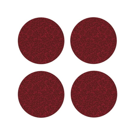 

Fuzoiu Burgundy Floral Print Leather Coasters Set Drink Coasters Set of 4 for Tabletop Protection Durable PVC Coasters Home Décor and Housewarming Gift-Round Shape