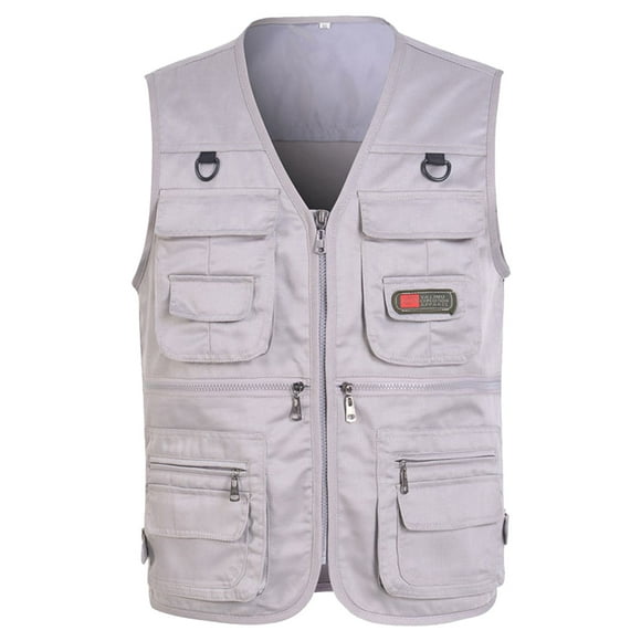 Wefuesd Heated Vest, Men's Casual Outdoor Work Fishing Travel Photo Cargo Vest Jacket Multi Pockets, Blazer Jacket Men, Mens Vests Outerwear, Grey 4XL