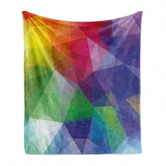 Abstract Soft Flannel Fleece Throw Blanket, Fractal Hazy Quirky Forms Triangles with Trippy Effects Modern Display, Cozy Plush for Indoor and Outdoor Use, 60" x 80", Multicolor, by Ambesonne