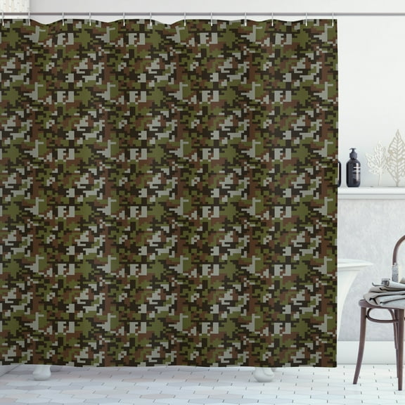 Ambesonne Camouflage Shower Curtain, Abstract Pixel Art Camo, 69"Wx70"L, Sage Green Army Green