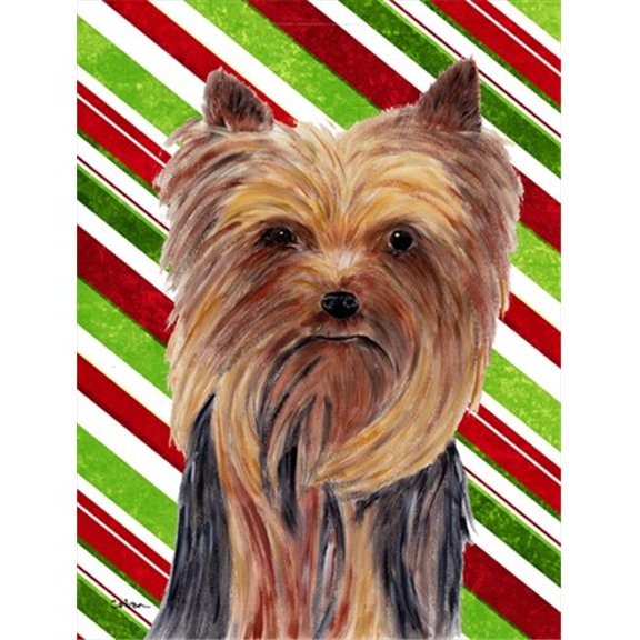 Yorkie Candy Cane Holiday Christmas Flag - Garden Size, 11 x 15 in.