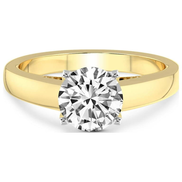 Round Shape 1 Carat IGI Certified Lab Grown Diamond Ring Mothers Day Gift |  14K Yellow Gold | Allen Flat Band Lab Diamond Engagement Ring | FG-VS1-VS2 