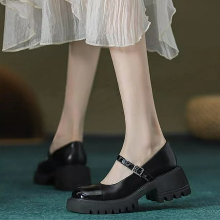

Aayomet Women s Air 1 Shadow Casual Shoes Simple And Fashionable New Thick Heel Color Matching Shoes French Small Leather Shoes Black 8