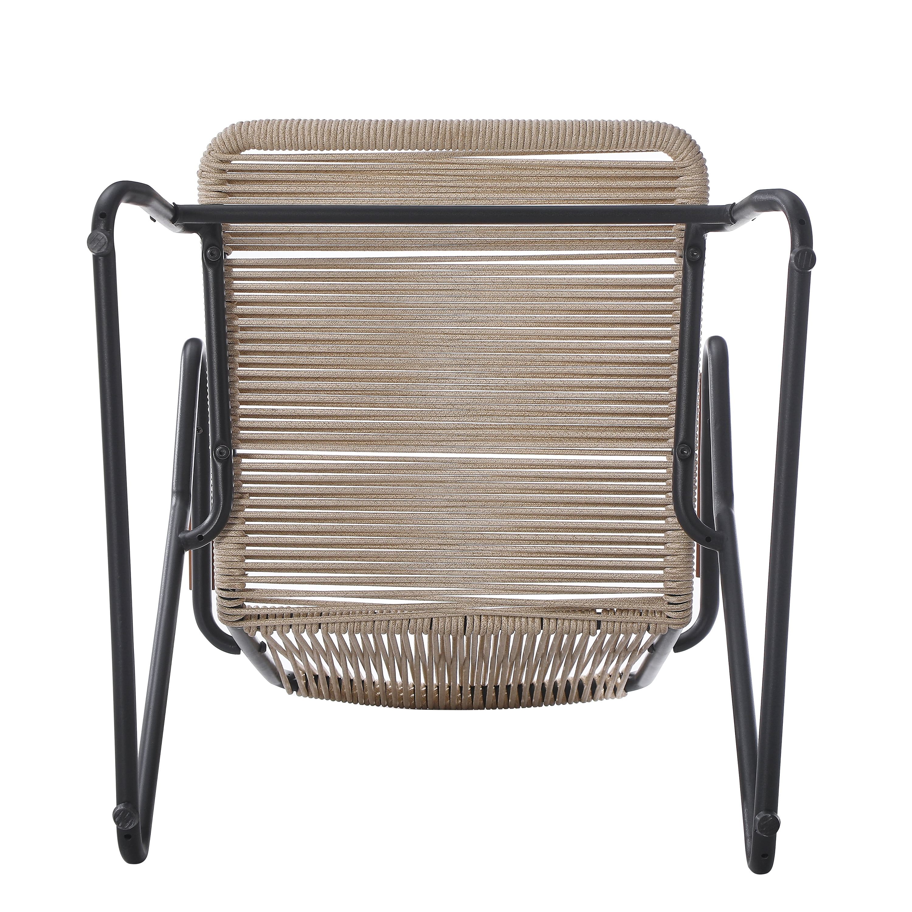 Outdoor Rope Weave Iron Frame Dining Chairs Set of 2 for Patio Garden, Light Brown