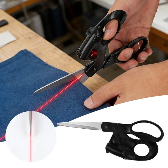 Guided Sewing Scissors With La-Ser Ergonomic Handle Fabric Paper Cutting Scissors Straight Cut Craft Scissors For Home Craft Wrapping(Black-21X8.7Cm)