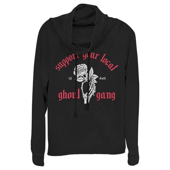 Junior's CHIN UP Halloween Ghoul Gang  Cowl Neck Sweatshirt Black Medium