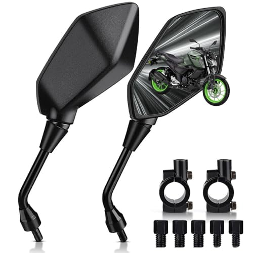 Universal 10mm 8mm Rearview Mirrors with 7/8" Handlebar Mount Side Mirror Fits Motorcycle/ATV for Honda Shadow VTX CMX250 for Kawasaki for Yamaha for Suzuki for BMW Cruisers (Diamond_2)