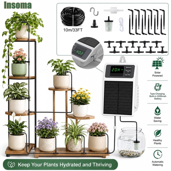 Solar-Powered Automatic Drip Irrigation Kit with 10m Tubing, 10 Drippers