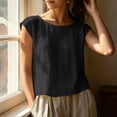 thumbnail image 2 of hoksml Women's Cotton Linen Cap Sleeve Top, Round Neck Casual Blouse, Loose Fit Summer Daily Office Wear Shirt, 2 of 9