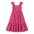 thumbnail image 4 of FAOWME Toddler Kids Girls Dress Flying Sleeve Square Neck Solid Color Backless Comfortable Fashion Dresses For Casual Daily Wear,Hot Pink,12-13 Years, 4 of 5