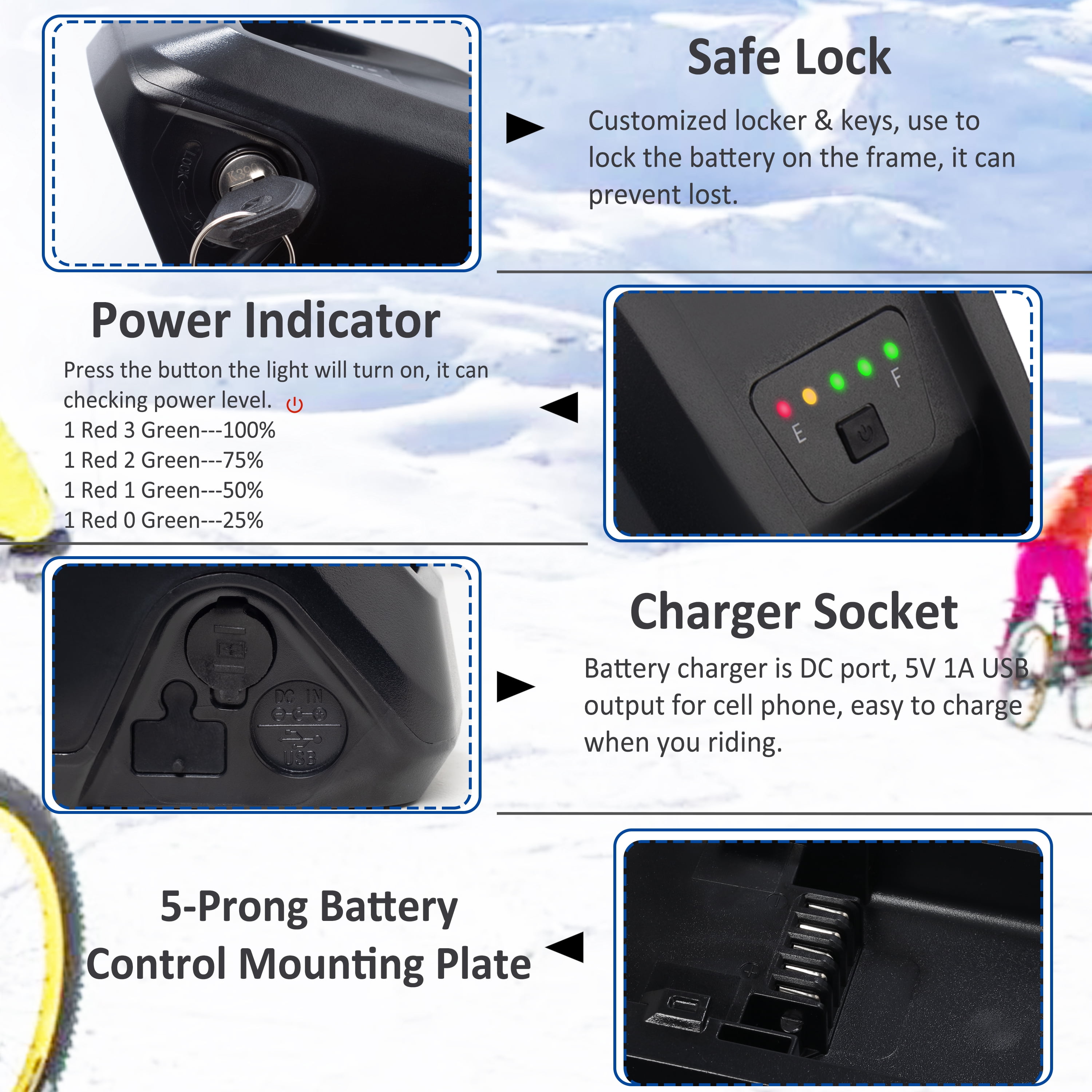 48V 10AH Ebike Battery with Charger 48v Battery 1000W 48V Lithium Battery for Electric Bike Tricycle