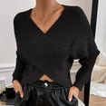 thumbnail image 3 of Jalioing Spring Thin Pullover Sweater for Women Crossover V-Neck Knit Top Solid Color Dressy Crochet Shirt (Medium, Black), 3 of 7