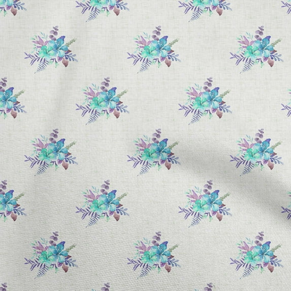 oneOone Cotton Cambric Teal Green Fabric Watercolor Floral Sewing Craft Projects Fabric Prints By Yard 42 Inch Wide