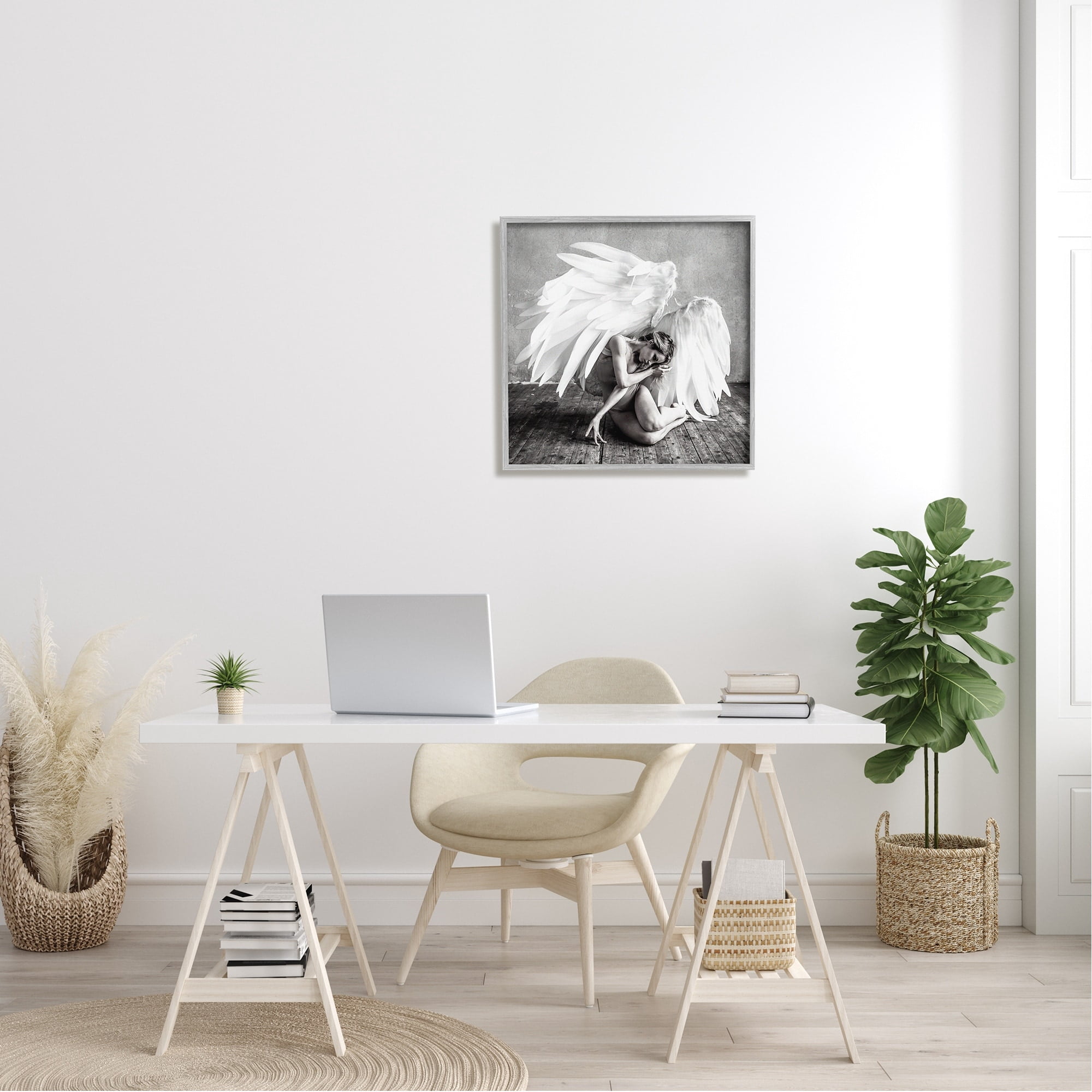 Magical White Angel Wings Woman Monochrome Photography Animals & Insects Photograph Framed Art Print Wall Art