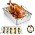 thumbnail image 3 of Roasting Pan, 16 x 11.5 Inch Stainless Steel Turkey Roaster with V-shaped & Flat Rack, Non-toxic & Heavy Duty Deep Broiling Pan, Dishwasher Safe - Large, 3 of 8