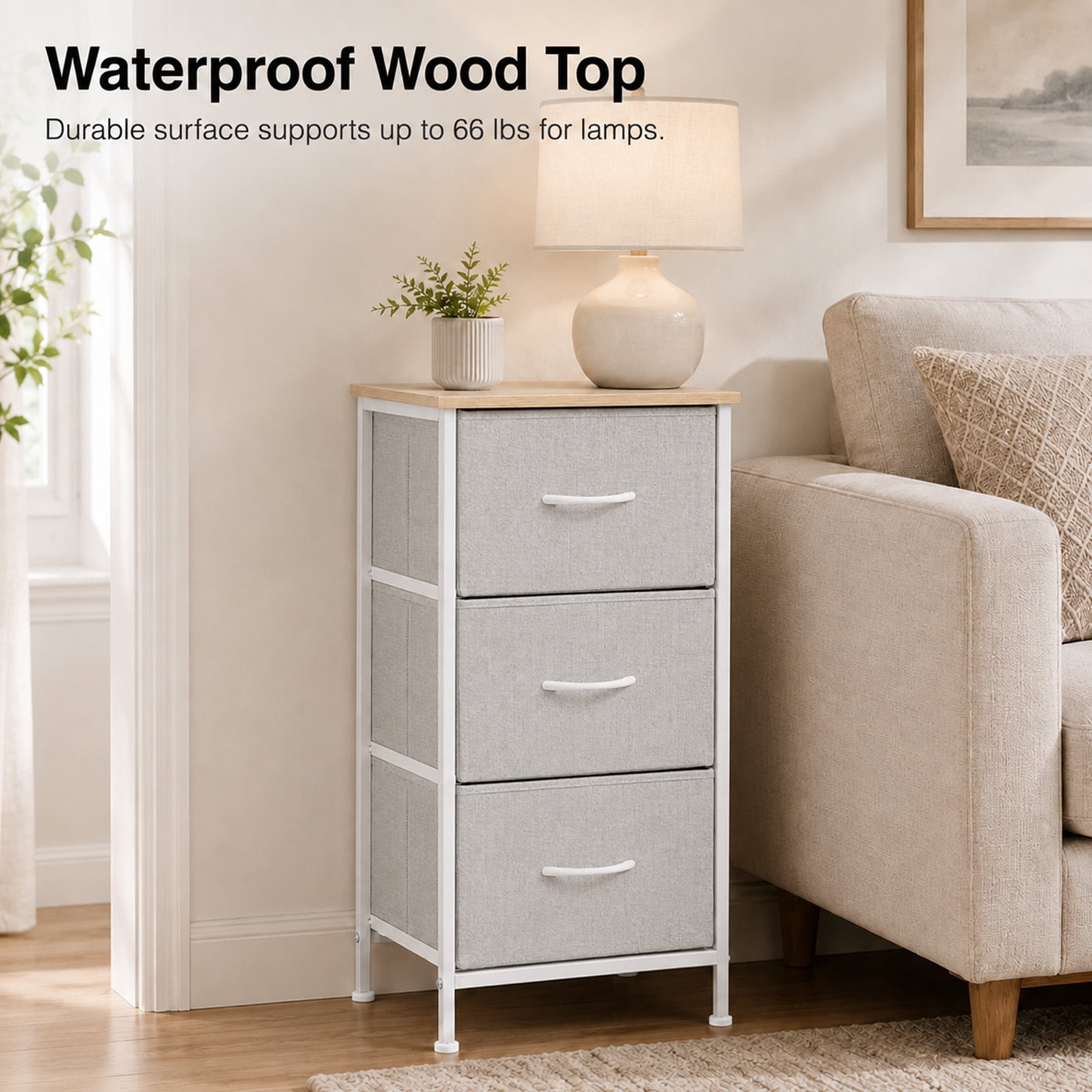 Alvantor 3-Tier Drawer Fabric Dresser, Roomy Fabric Drawers, Compact Nightstand, Bedroom or Closet Use, Chest Of Drawers, Dresser for Small Spaces