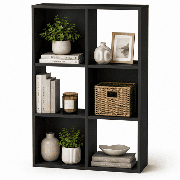 Kayerdos 6 Cube Storage Organizer Bookcase with Removable Back Panels, Heavy Duty Storage Shelf, Black