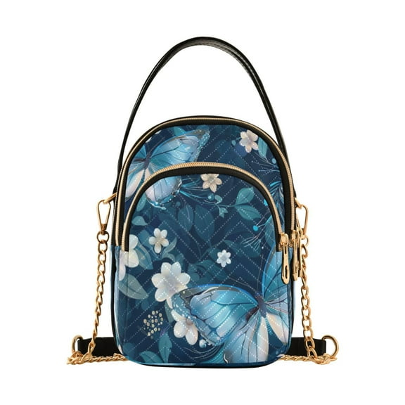 ALAZA Chain Crossbody Bags for Women Butterfly and Flower Shoulder Handbag Phone Purse
