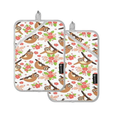 

Pot Holders Set of 2 Heat Resistant Potholders for Kitchen Easy Grip Oven Mitts for Microwave Oven Baking Kitchen BBQ Sloth on The Branch