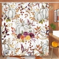 thumbnail image 2 of Autumn Pumpkin Shower Curtain, Fall Thanksgiving Harvest Watercolor Floral Pumpkin Boho Bathroom Curtain Restrooms Bathtub Decor, Waterproof Fabric Machine Washable Shower Curtain Set with Hooks, 2 of 6