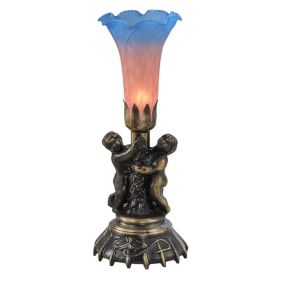 13"High Pink and Blue Twin Cherub Pond Lily Mini Lamp