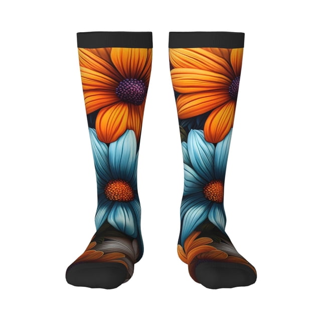 Fotbe Colorful Blooming Flowers Calcetas Divertidas Estampadas para Hombre y Mujer, Calcetas de Algodón hasta la Rodilla para Caminar, Correr, Enfermería y Embarazo