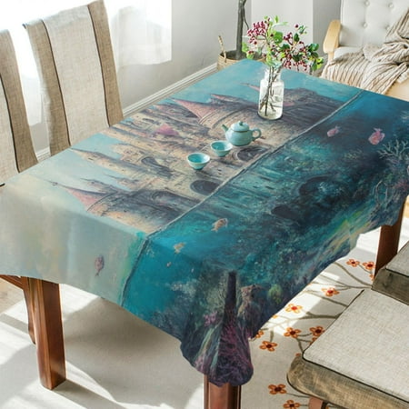 

WOBOGO Seabed Castle Square Tablecloth 60×90in Polyester Fabric Tablecloth Washable Dust Resistant Wrinkle Resistant