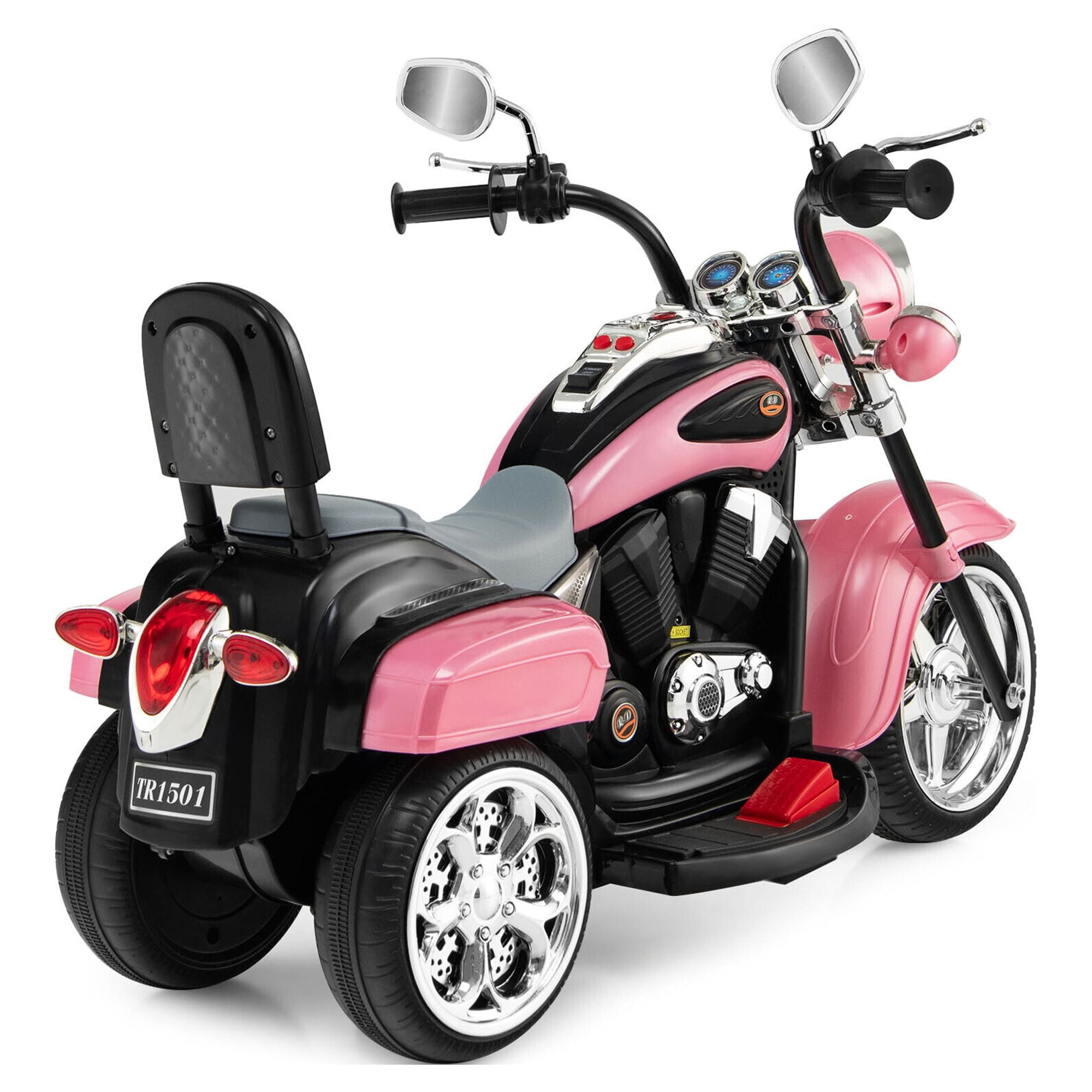Gymax 6V Kids Ride On Chopper Motorcycle 3 Wheel Trike with Headlight Pink