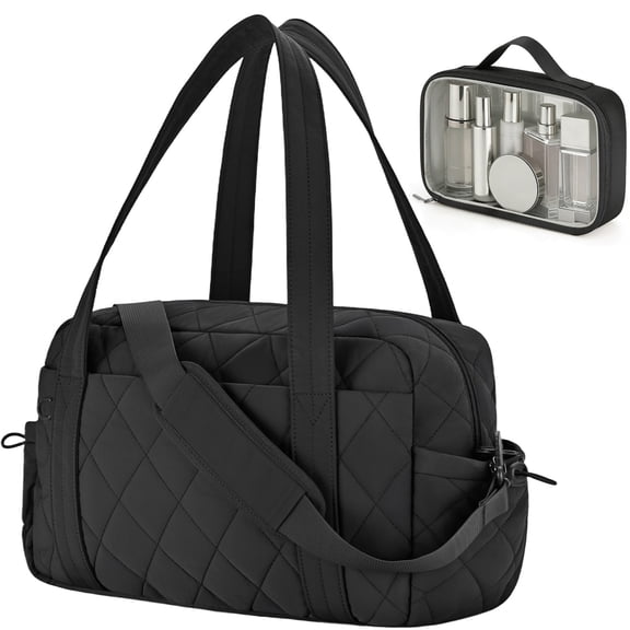 Novinter Travel Duffel Bag 2 Pack, Gym Bag with Wet Pocket for Women, Lightweight Carry on Weekender Duffel, Water Resistant - Black