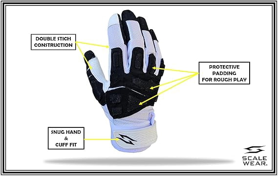 Stealth Padded Football Lineman Gloves – White, Battle College Lineman, Be a Villain Not a Joker with Padded Stealth Football Gloves with Padded Protection, Youth, Kids, Men, Boys, Small to XXL Sizes