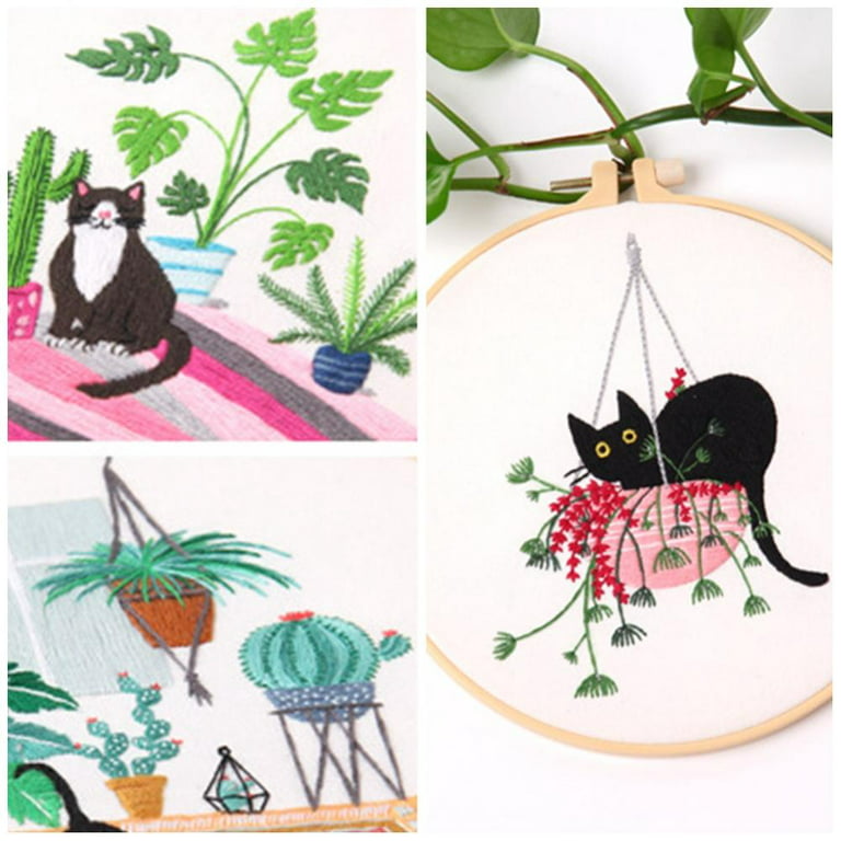 Cat Embroidery DIY Material Kits Paintings Hanging Picture Interesting Handicrafts Beginner Embroidery Kit Flower Stitch Kit, Size: 30