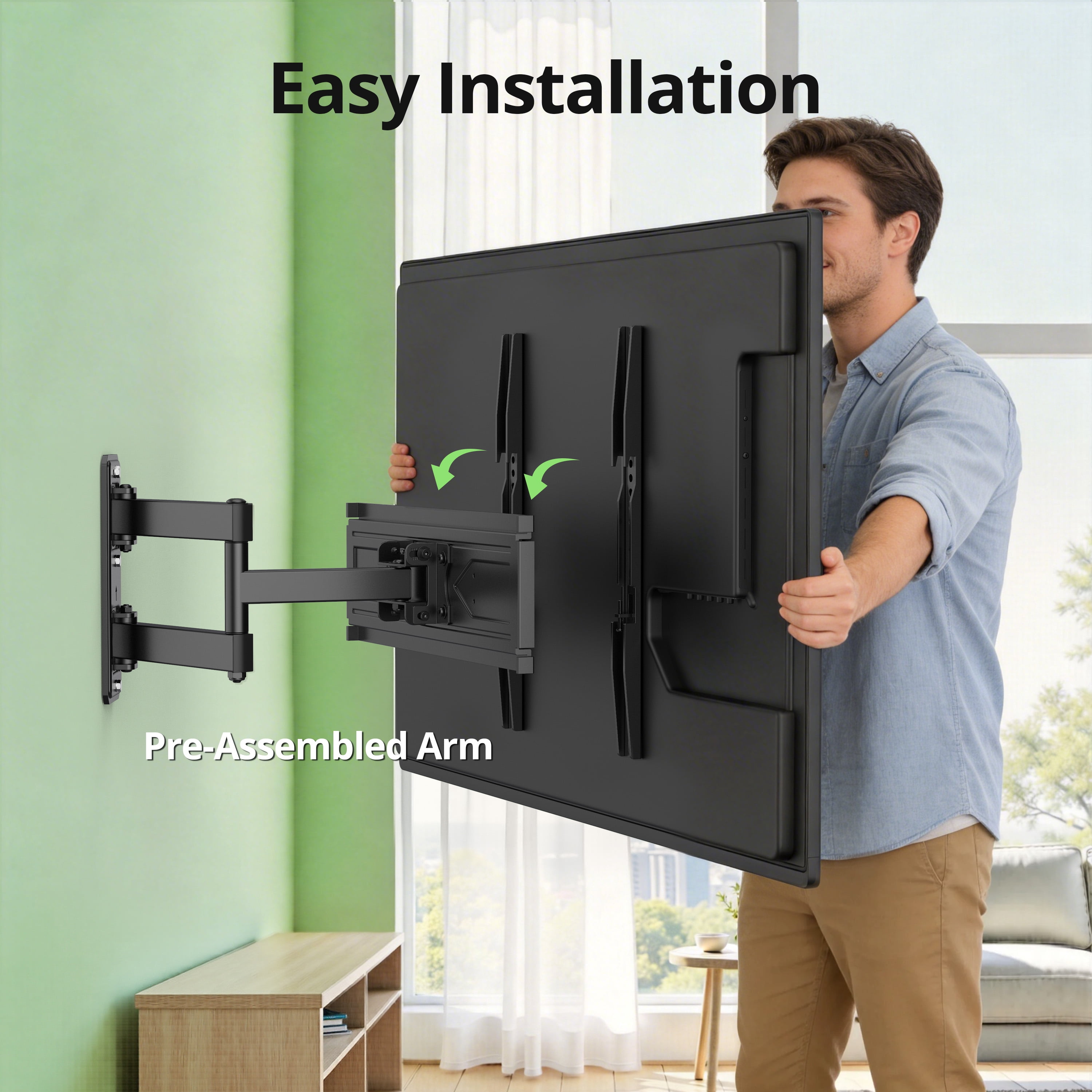 USX MOUNT Full Motion TV Wall Mount for 26-65 inch TVs Swivels Tilts Extension Rotation Holds up to 80lbs Max VESA 400x400mm, Fit 12" 16" 18" Wood Stud