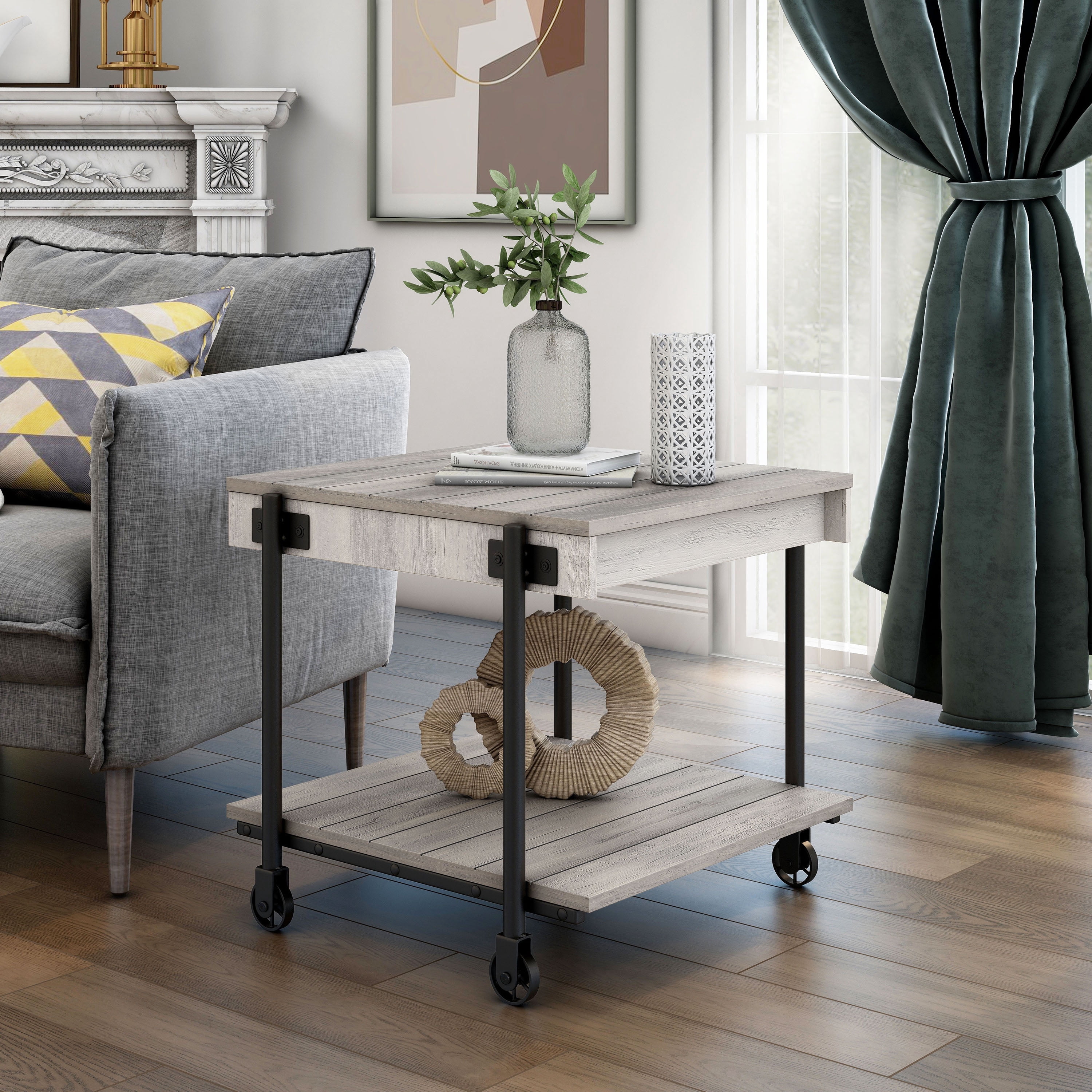 Nathan James Mina Natural Oak Wood Black Accent End Table with