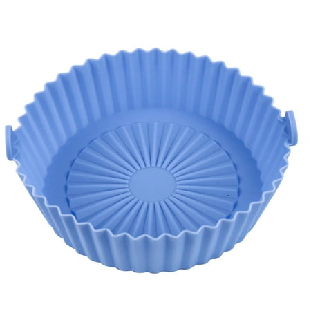 

DESTYER Heat-Resistant Air Fryer Silicone Pot with Handle Reusable Liners Microwave Tray Vegetables Chicken Beef Baskets Household Blue