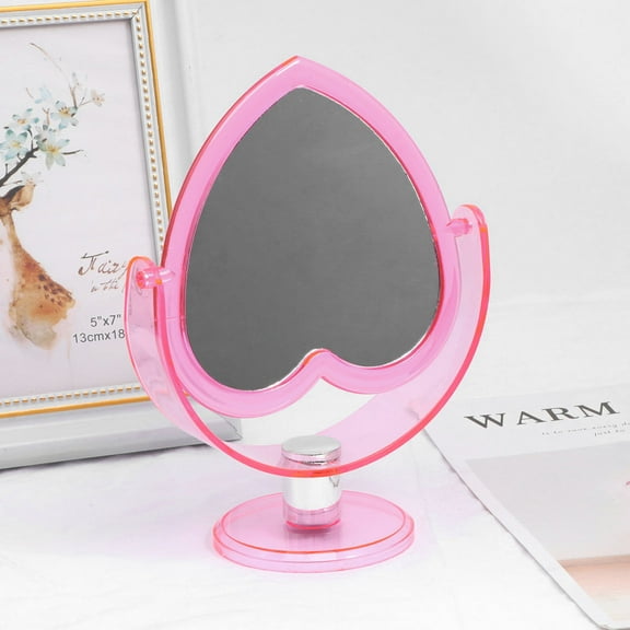 NICEXMAS Pink Heart Two Sided Acrylic Makeup Mirror Lightweight Decorative Desktop Mirror For Home Use