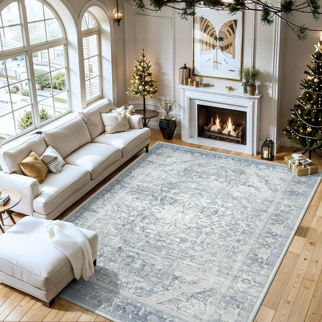 Alfombra Lavable Tosuoka Azul 244x305 cm Suave Vintage Resistente a Manchas
