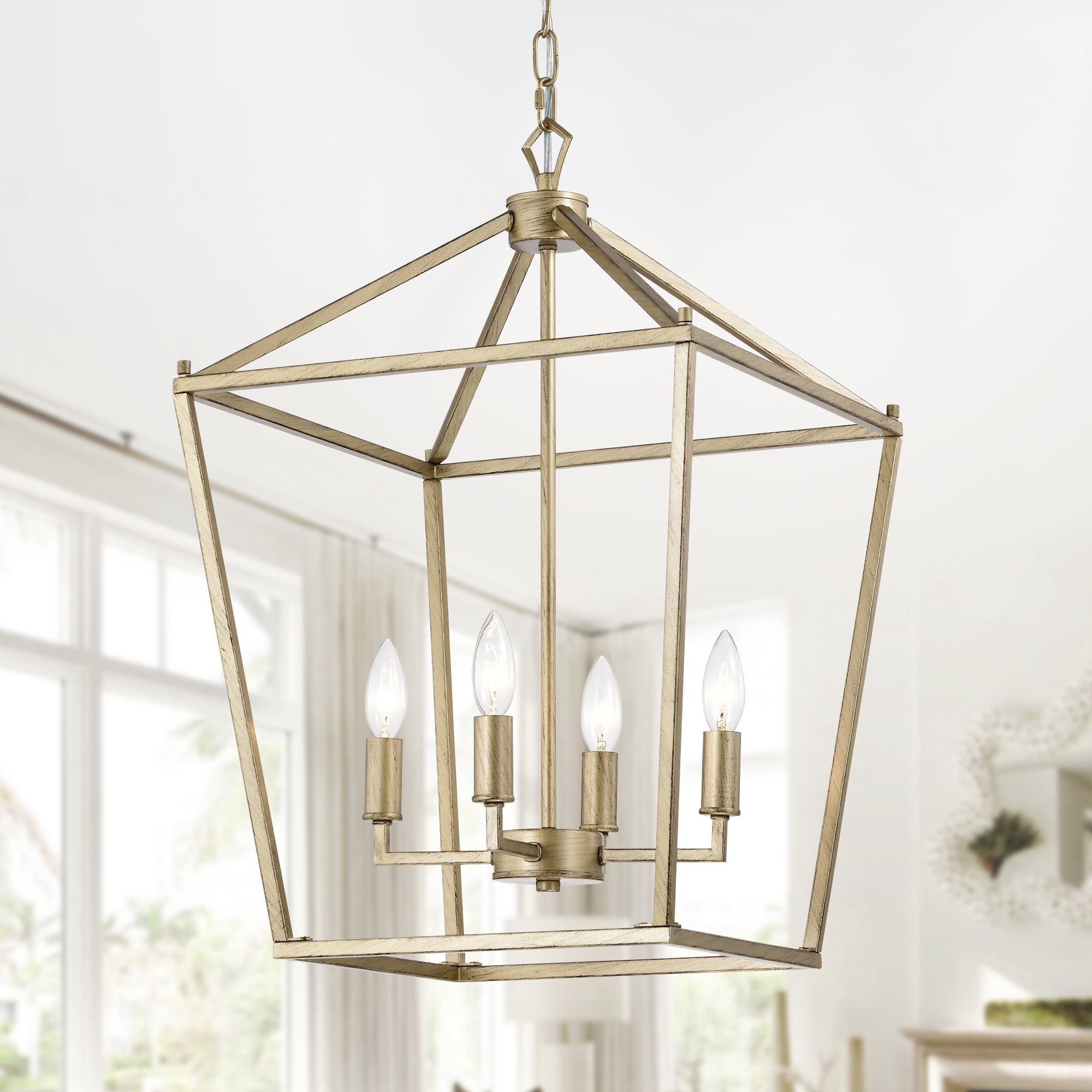 Warehouse of Tiffany Buelex 4 Light 16 inch Satin Gold Lamp Post Lantern Style Iron Chandelier