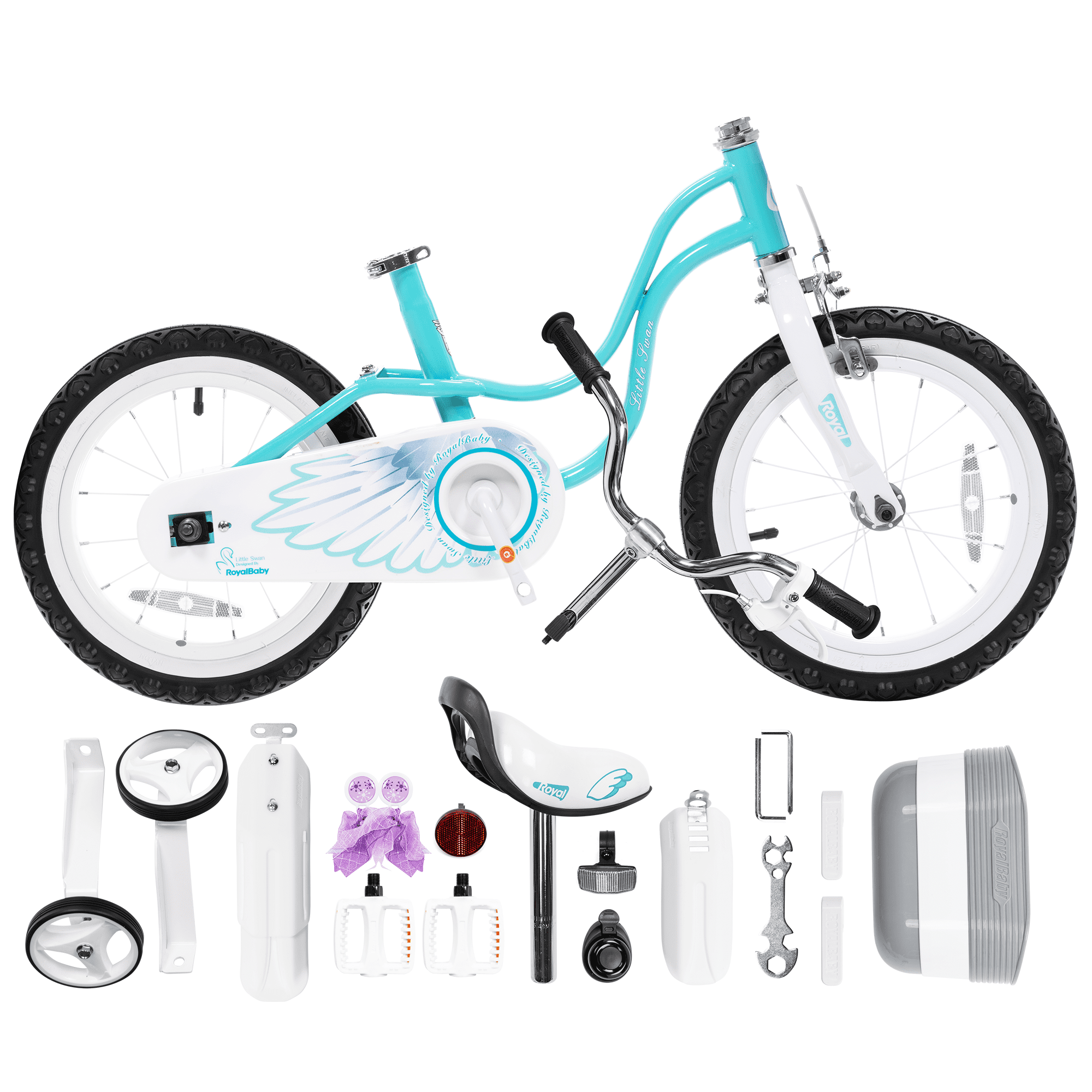 Royalbaby Little Swan Lake Blue 16 Girl's Bicycle With Training Wheels and Basket