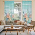 thumbnail image 2 of Coastal Beach Kitchen Curtain for Berdoom Living Room Cafe 72 Inch Length, Ocean Wave Summer Sea Starfish Coral Teal Beige Tiers Curtains Light Filtering Drapes Window Treatment 2 Panels 52"Wx72"L, 2 of 8