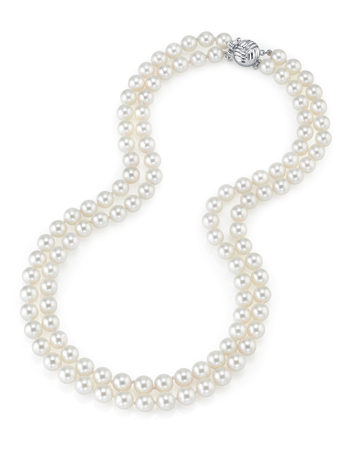 14K Gold 7.5-8.0mm Japanese Akoya White Cultured Pearl Double Strand Necklace AAA Quality, 17-18" Length by The Pearl Source